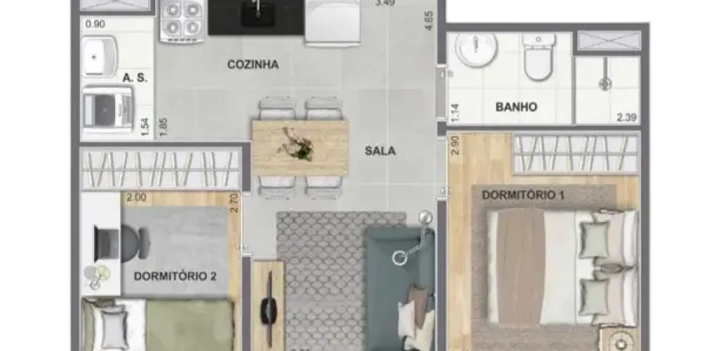 Planta excelente de 34m² do Máximo Mascote